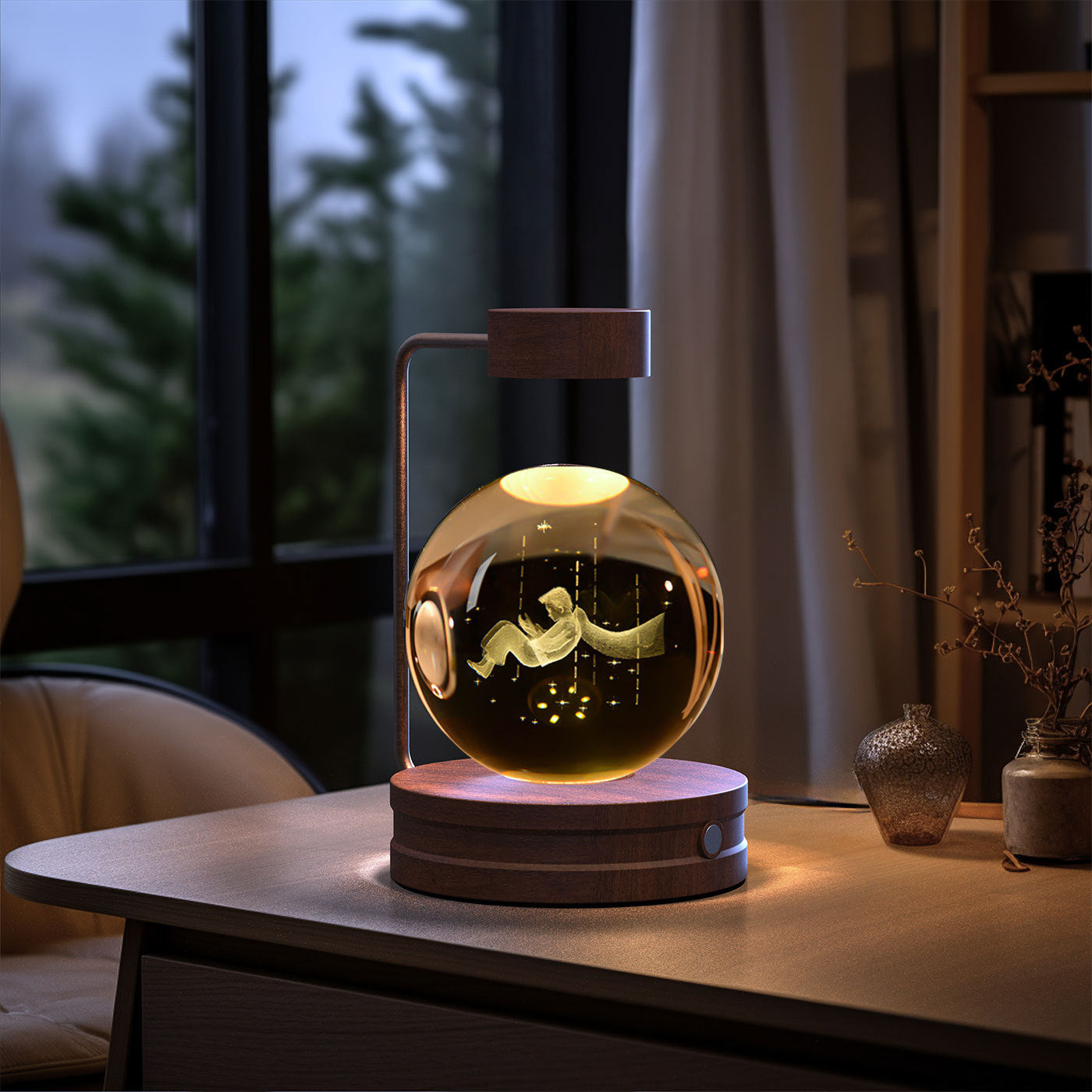 Crystal Ball Cosmic Dinosaur Night Light – USB Warm Bedside Lamp Birthday Gift